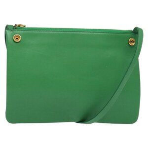 Authentic CELINE Trio Shoulder Bag Leather Green Gold